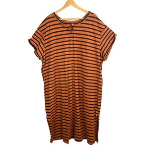 Old Navy Henley Midi Dress Womens 4X Earth Brown Stripe Cotton Minimalist